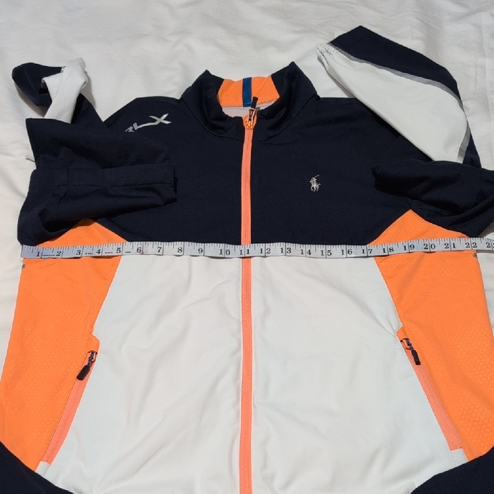 Navy and White Windbreaker with High Collar and Color-Blocked Design - Picture 7 of 16